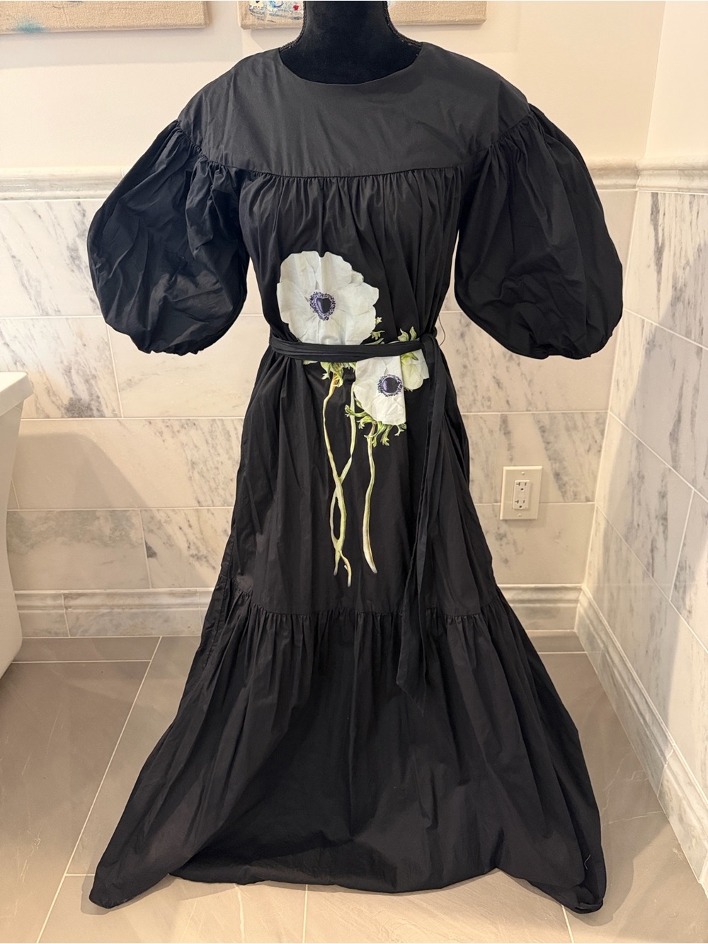 Cynthia Rowley palaver poppy Black Maxi Dress with White Floral